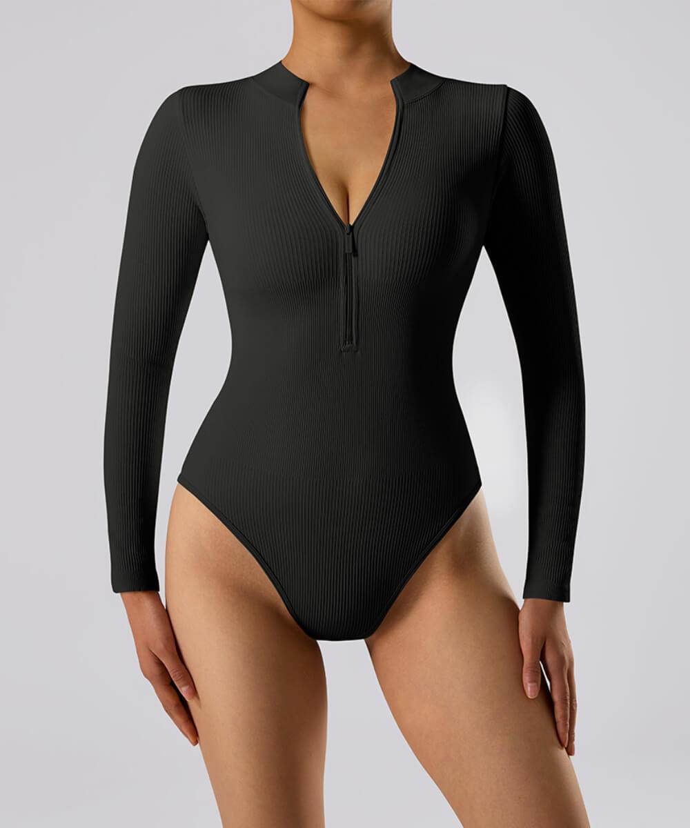 Bodysuit Longues Côtelé avec Fermeture Éclair
