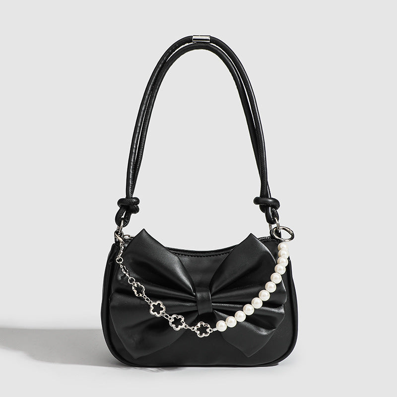 Sac Élégant Noir et Blanc avec Chaîne de Perles